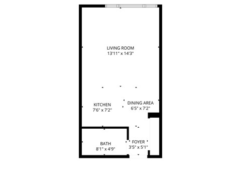 Floor plan for studio, 1 bath, 378 sqft